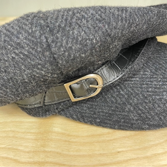 Nine West Gray Wool Herringbone Newsboy Hat with Belt & Buckle Trim - Picture 3 of 11